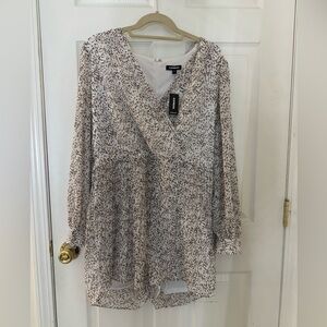 Express Cream and Brown Speckled V-Neck Romper